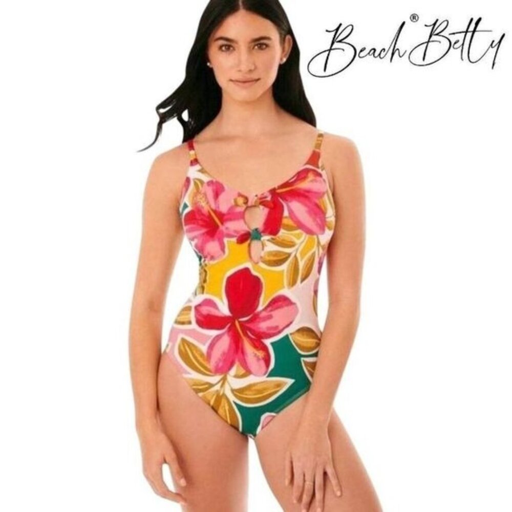 Beach Betty's Women V Neck One Piece Swimsuits Slimming Control Tie‎ Front